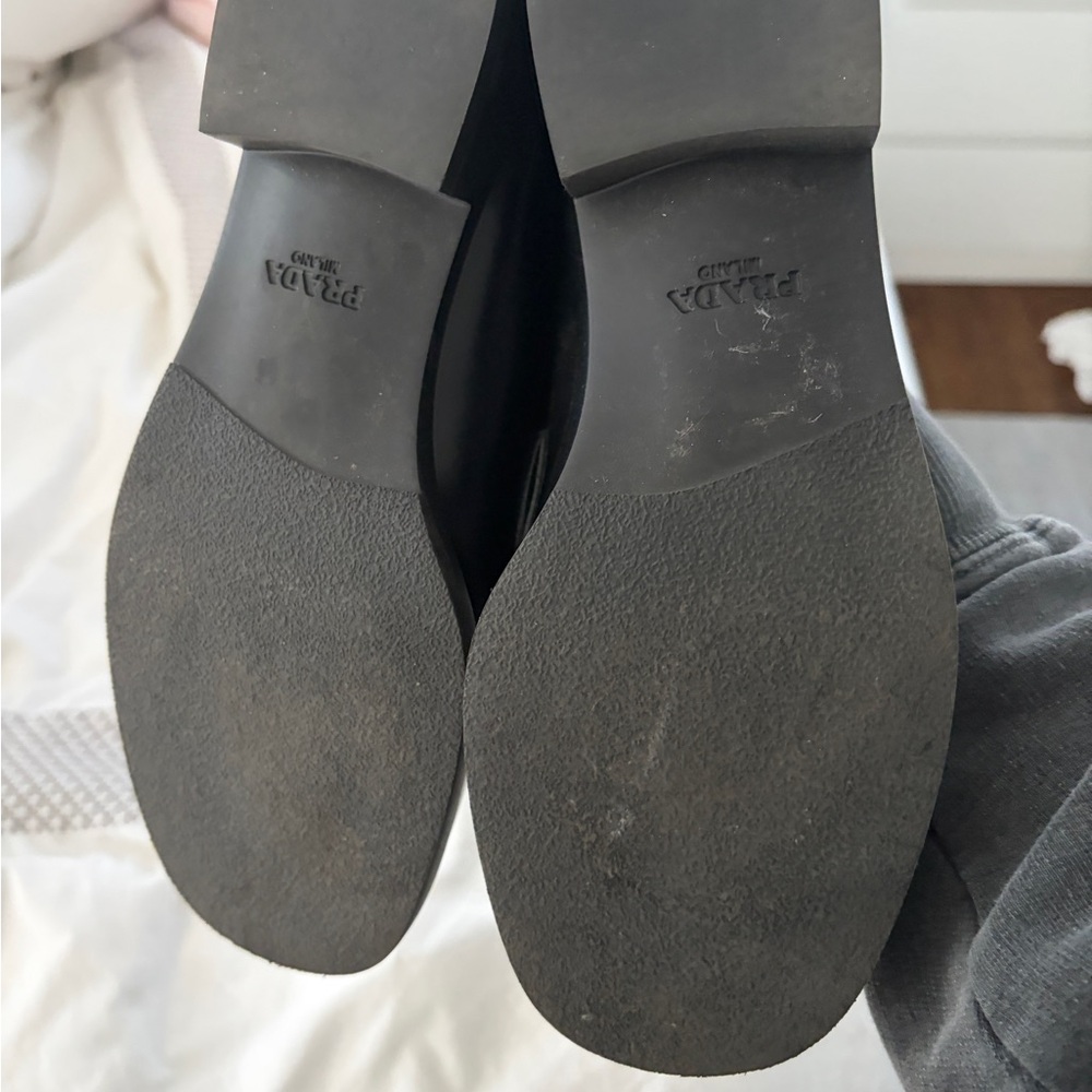 Prada Black Leather Logo Triangle Penny Loafers - Picture 3 of 3